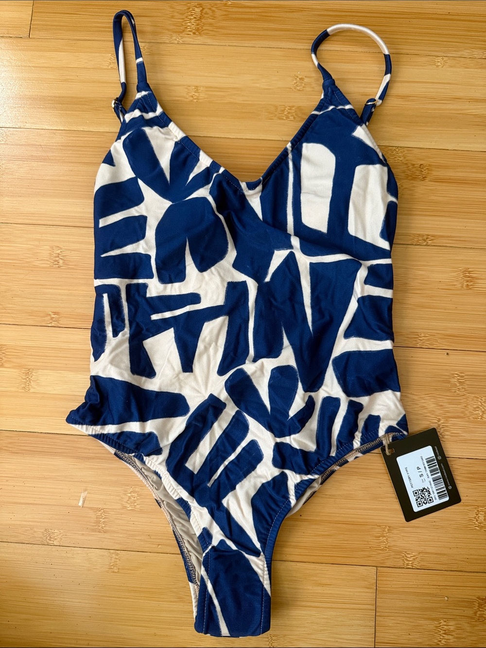 Women's Abstract Navy and White One-Piece Swimsuit